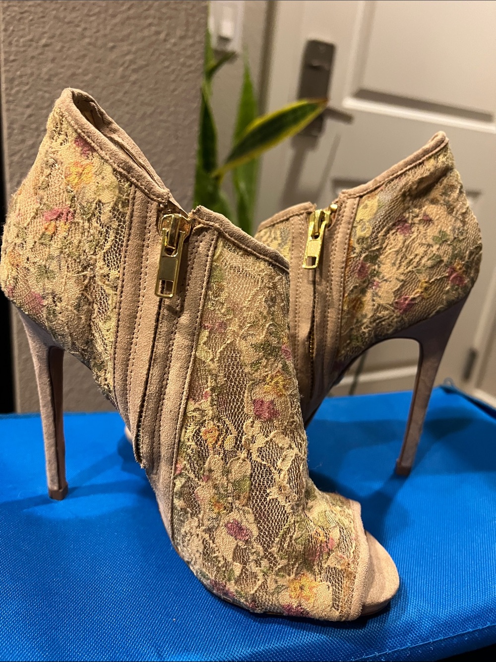 Betsey Johnson Embroidered Pink Floral Ankle Booties - Women's Heel